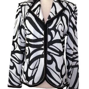 Ming wang knit blazer printed chain edge cardigan size 3x black and white